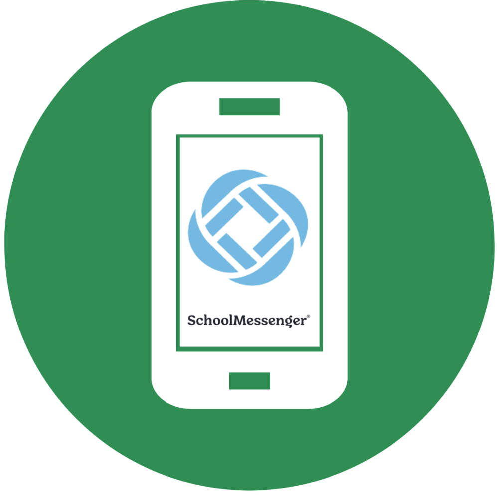 Icon of cell phone with school messenger logo