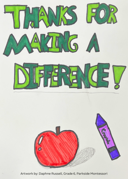 Apple and crayon with words thanks for making a difference